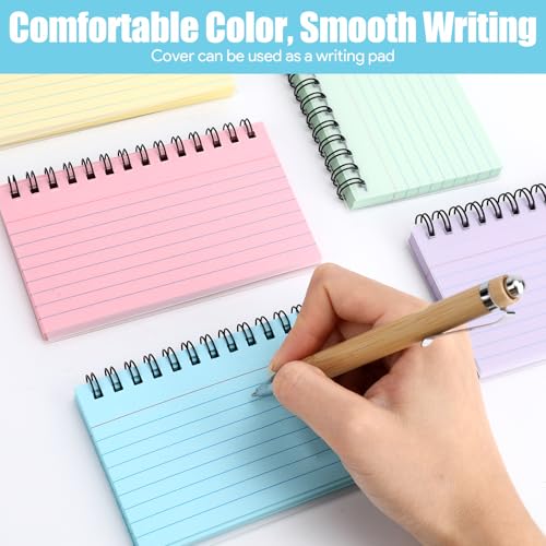 250 Stück Karteikarten Liniert 5 Farben, Karteikarten Groß Bunt Lernkarten Kinder, Back to School Clean Girl Spiral Flashcards mit Transparenter Abdeckung 12.5x7.5cm, Index Cards mit 200 Register