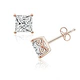 Rose-Gold-Plated Sterling Silver Swarovski Zirconia (2cttw) Princess Cut Earrings