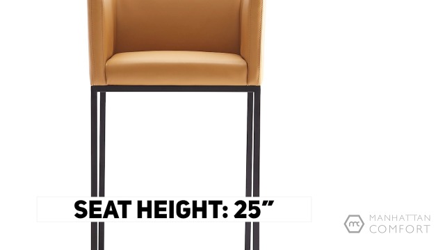 Butaco Manhattan Comfort Embassy 25 Pulgadas con Respaldo, Asiento Acolchado de Cuero Vegano, Reposabrazos, Patas Metálicas Resistentes con Reposapiés, Juego de 2, Crema miniatura 7