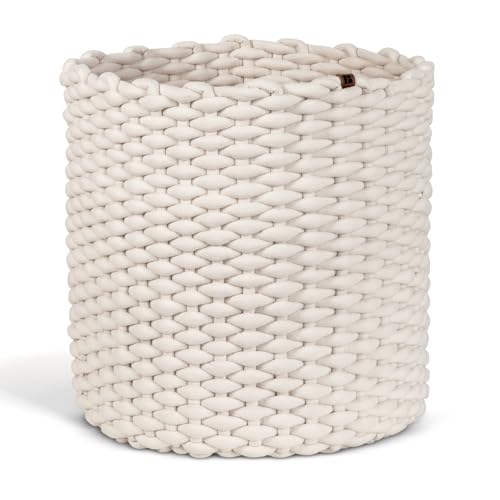 Bigso runder Aufbewahrungskorb aus weichem Stoff, geflochtener Storage Basket, super soft Oberfläche, großer Ordnungshelfer für Wohnzimmer, Schlafzimmer & Kinderzimmer, Größe XL, Creme