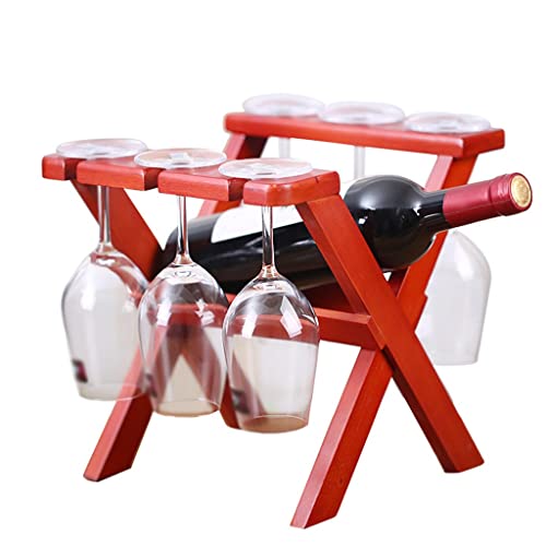 Soporte de vino de madera para 1 botella y 6 copas miniatura 1