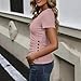 Women's Summer Eyelet Top Deep V Neck Slim Fitted T-Shirt Front Wrap Ruched Short Sleeve Tees Fashion Cut Out Blouses Pink
