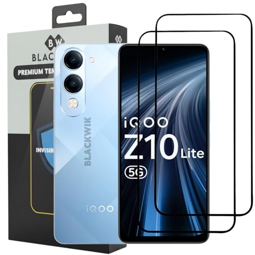 Image of Blackwik Tempered Glass Screen Protector for iQOO Z10 Lite /Vivo T4 Lite with Edge-To-Edge Protector Coverage | Easy Installation Kit (Black) (Pack Of 2)