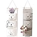 Sac Rangement Mural, 2 Pièce Suspendre Organiseur Poche, Lin Imperméable Sac Rangement, Sac Rangement Suspendu Étanche, avec 3 Poches pour Chambre, Salle de Bain, Cuisine (Gris Et Blanc)