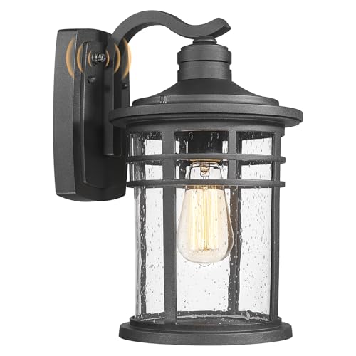 Image of Darkaway Dusk to Dawn Outdoor Porch Wall Light,Outside Wall Mounted Light Seeded Glass Exterior Waterproof Lantern 14.57inch Large Modern Wall Sconce Lighting for House Front Door Garage
