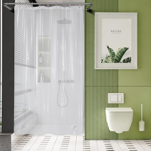 Image of AmazerBath 54x72 Shower Curtain Stall, Plastic Small Shower Curtain Clear, Heavy Duty Thick PEVA, Stand Up Shower Stall Size with 2 Weighted Stones and 9 Grommets