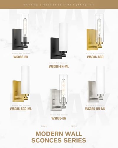 Image of Emak Brushed Nickel Wall Sconces, 2 Light Bathroom Light Fixtures with Milk Glass Shade, Modern Wall Lights for Bathroom, Mirror, Living Room, Bedroom, Gallery, WS086-BN-ML-2PK