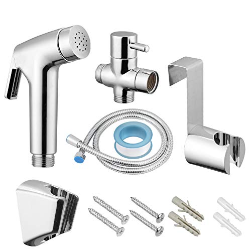 VOVA Handheld Shattaf Bidet Sprayer For Toilet, Cloth Diaper Sprayer,Toilet Shower with T-valve,Bum Gun Hand Bidet - ABS White Chrome (Bidet C)