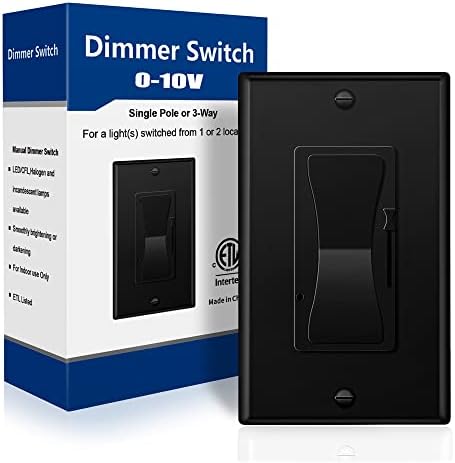 KEYGMA Black 0-10V LED Dimmer Switch, Low Voltage in-Wall Dimmer Switch for Dimmable LED Panel Lights, CFL, Halogen and Incandescent Bulbs, Single-Pole or 3-Way, ETL Listed