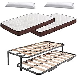 HOGAR24 ES Cama Nido Metálica Reforzada + 2 Colchones Viscoelasticos Viscobrown + 2 Almohadas De Fibra Resinada, 90x190 cm