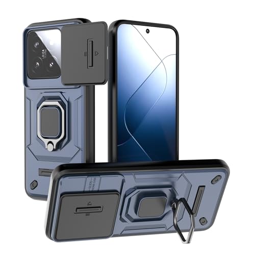 Image of Thermoplastic Polyurethane Camshield Pro Case With Slide Camera Protection And Ring Stand Bumper Back Case Cover For Xiaomi 14 5G (Blue)