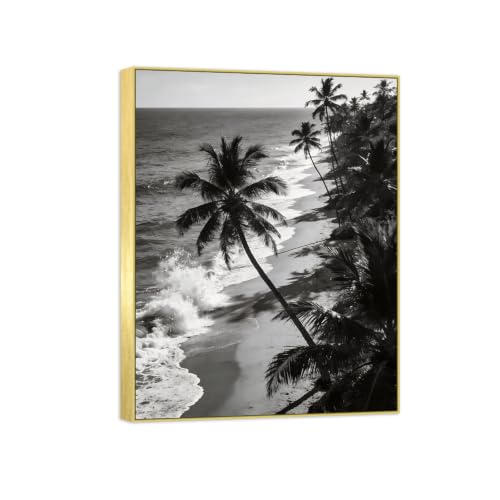 Tableau Toile Mer Palmier 2 : Sublimez un Mur Vide avec ce Paysage Noir et Blanc