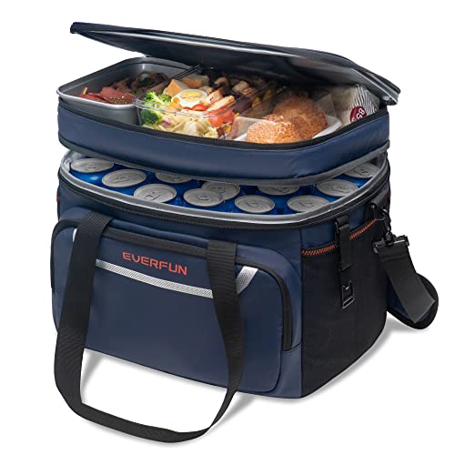 EVERFUN Large Soft Cooler Bag Travel Beach Insulated Cooler for Men 48 Can Dual Compartments Collapsible Waterproof Leak-Proof for Camping Picnic, Navy