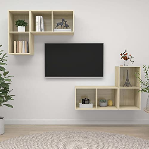 HEFZGDB Muebles de salón de Pared 4 pzas Madera ingeniería Roble Sonoma Mueble Salon Mesa TV Muebles TV Adecuado para Dormitorio, salón, Patio.