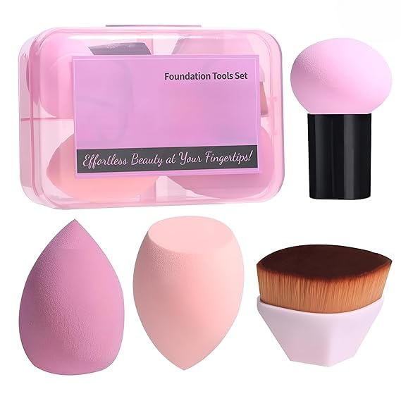 Makeup Sponge & Brush Set | 1 Foundation Brush 2 Makeup Sponge 1 Mushroom Sponge With Box Container-image-42