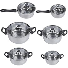 6 Pots 12 Piece Stainless Steel Pots and Pans Casserole Pot Cookware Set with Glass Lid D D