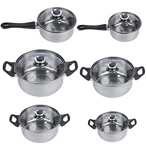 GSZCCZS Garados de Cocina 6 macetas 12 Piezas de Acero Inoxidable y bandejas Cazuelas de Cocineros de Olla de cazuela con Tapa de Vidrio