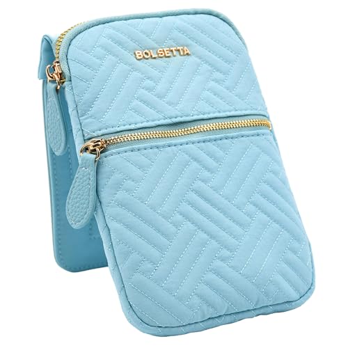 Bolsetta Magnetic Hip Pouch - RFID Blocking Pouch and Key Fob Protector - Zippered Pocket, Magnetic Snaplock Attachment - Lightweight Travel Wallet, Hip Bag for Concerts & Errands - Seafoam Teal Quilt