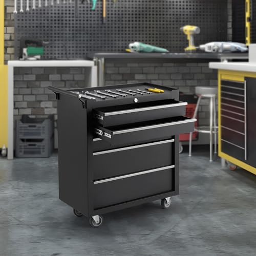 MilleLoom Professional Workstation Version 24\" 5-Drawer Rolling Tool Chest - Lockable Storage Cabinet with Wheels for Workshop & Garage Organization - Thumbnail 2