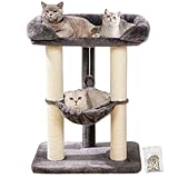 Happi N Pets 28" Cat Tree Tower for Indoor Cats, Tall Cat Scratching Post with Large Bed for Maine Coon Big Cats, Sisal Cat Scratcher with Soft Perch & Hammock, Stable Cat Stand, Removable Cover-Gray