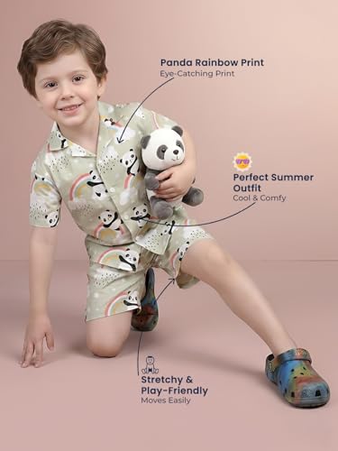 Image of POLKA TOTS Boys 100% Cotton Vacation Wear Co-ord Set | Trendy Printed Shirt & Shorts Combo for Kids | Breathable Summer Beach Outfit for Toddlers & Infants | Lightweight Daily Wear & Night Suit