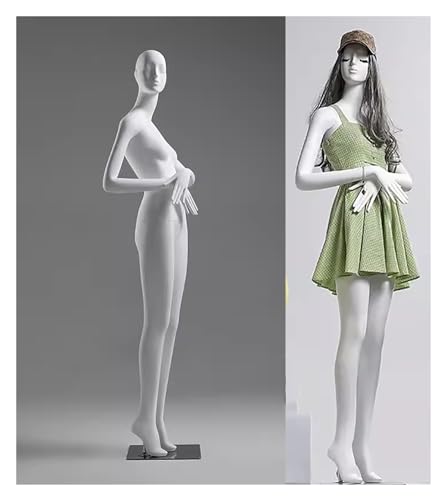 Tall Matte White Female Mannequin with Head - Detachable Dress Form Dummy for Clothing Display,...