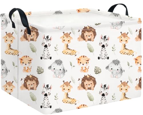 Image of CLOCOR Rectangular Storage Basket Empty,Gift Basket,Waterproof Storage Bin with Handles,Room Decor(Watercolor Animal)