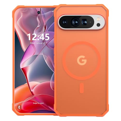 ANNSD for Google Pixel 9 Pro XL Case,Magnetic Shockproof with Translucent Protective Cover,Slim full body Drop Protection for Wireless Charging(Orange)