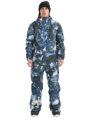 BGX Mens Waterproof One Pieces Snowsuits Winter Ski Suits Snowboard Jumpsuits Warm Jackets for Skiing Outdoor Sports with Hooded(L,BK Paint)