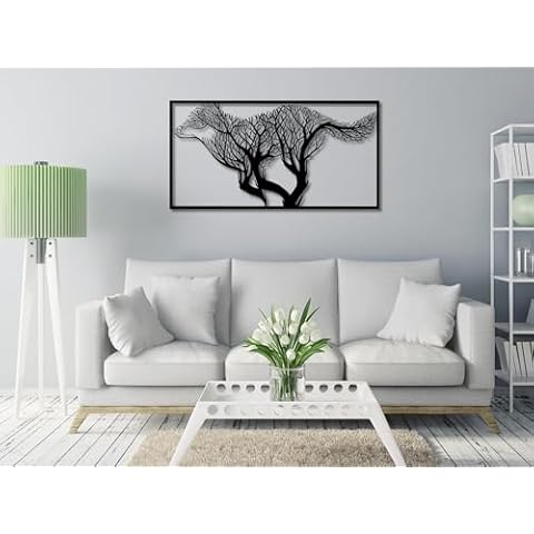 VAILLA Running Wolf Tree Wood Wall Art Decor Wooden Tree Branches Wolf Wall Hanging Sculpture Wooden Tree Branches Wolf Wall Hangings Modern Wall Home Decoration Nature 3D Textured Sculptures for Living Room Bedroom Office Dinnig Room Cover