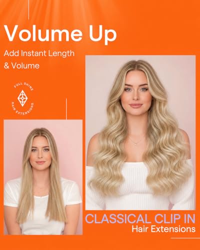 Image of Full Shine Balayage Clip in Hair Extensions Real Human Hair | Blonde Human Hair Extensions Clip ins, Clip in Extensions, Color 10 Fading to 16 And 16 Blonde, 7 Pcs 22 Inch 120g