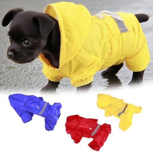 Hunde-Regenmantel mit Kapuze für kleine Hunde, leichte reflektierende Regenjacke, Poncho mit Loch, lustige Kostüme, Regenbekleidung für Welpen, Regenmäntel mit Loch für die Leine (Gelb, XS)