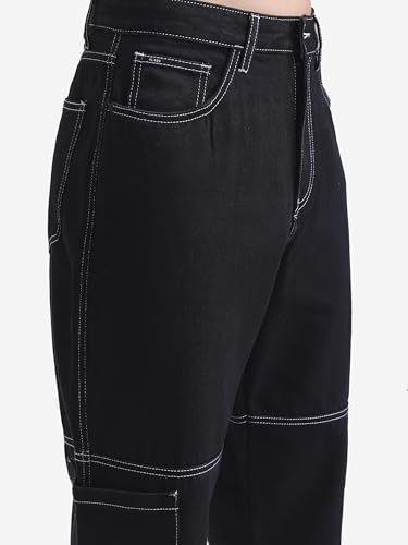 Image of Highlander Men Mens Loose Fit Denim Jeans for Man |Loose Carperter fit Black Cargo Jeans Regular Length|Black Cargo Jeans for Man |Mid-Rise|Stretchable Fabric for Comfort fit