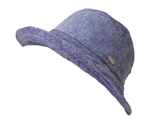 Damen Hut Leinenhut Kofferhut Reisehut Sonnenhut Sonnenschutz roll und faltbar Urlaub (Hellblau)