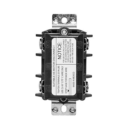 Leviton Ms303-Dsw 30 Amp, 600 Volt, Three-Pole, Three Phase Ac Manual Motor Controller, Suitable As Motor Disconnect, Toggle, Industrial Grade, Non-Grounding, Back & Side Wiring, White #TOP1