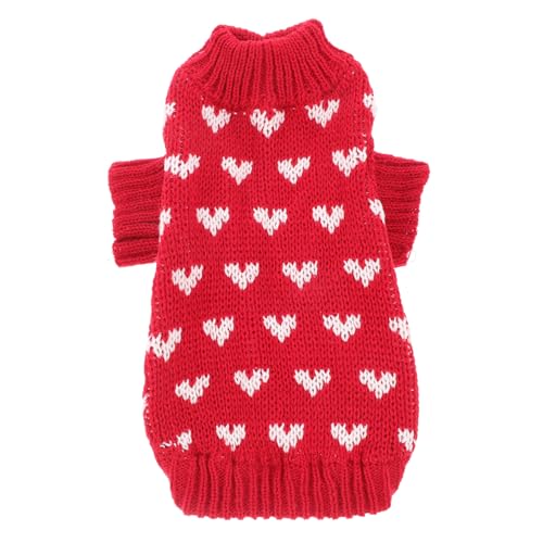 Abaodam Suéter para Perros Pequeños con Patrón de Corazón Ajustado de Acrílico Resistente al Ropa de Invierno para Cachorros Fácil de Poner y Lavar Talla S Color Rojo
