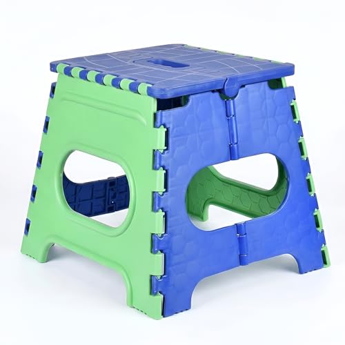 Image of U-MAX 12 Inch Portable Folding Step Stool, Compact, Lightweight & Durable for Kitchen, Bathroom, Outdoor Use (Blue-Green)