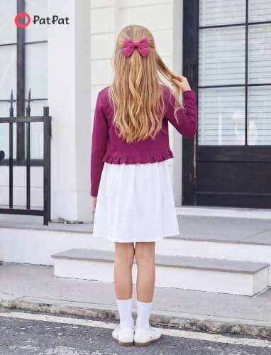 Image of PATPAT Girls Cardigan Bolero Size 4-12 Years Kids Knit Long Sleeve Ruffle Open Front Button Cover Up Cropped Tops for Girls