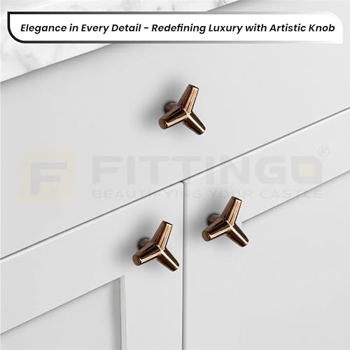 Image of Y Shape Knob for Drawer /Decorative Knobs and Pulls /Drawer Knob /Door Knobs for Drawers (Zinc /PVD Rose Gold Finish) Pack of 8-| 3 Years Warranty |