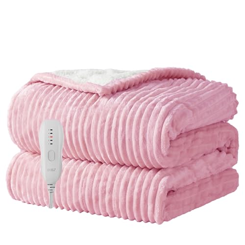 Heated Blanket Electric Blanket Throw 50”X60”-Heating Throw with 5 Heat Settings-3 Hours Auto Off,ETL Certified,Machine Washable (Pink)