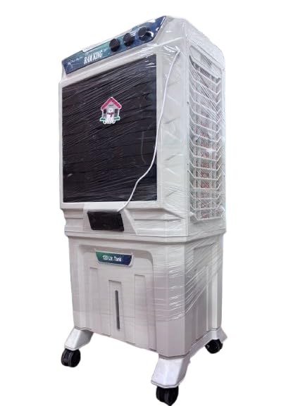Image of ram king 120 Desert Air Cooler for Home with Honeycomb Pads, Powerful Fan, and Cool Flow Dispenser (120L, grey)