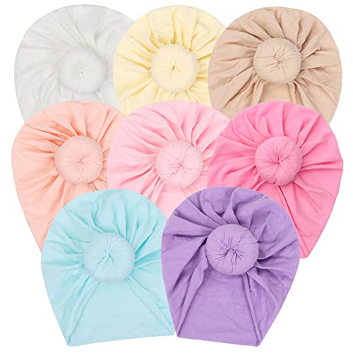 Image of Baby Hats Newborn Baby Girls Turban Hospital Hat Infant Toddler Kid Hat Big Hair Bow Top Knot Head Wrap