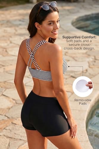 Image of Holipick 3 Piece Tankini Swimsuits for Women Tummy Control Bathing Suits Swim Tank Top with Bra Boy Shorts Teen Swimwear 2026