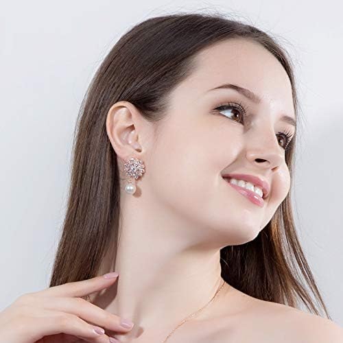 Pendientes de alta joyería con perla drop y circonita cúbica rosa 3
