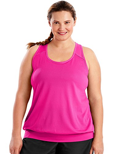 Just My Size Women's Plus Size Active Mesh Banded Tank, Vivid Fuchsia, 4X