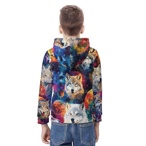 Pull à capuche loup enfant manche longue cordon serrage vêtement loup taille L 110-150 cm