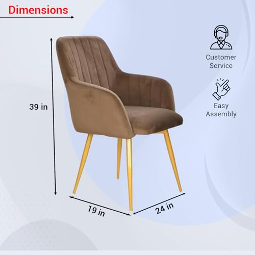 Image of Taboo Velvet Dining Chair Set of 4 | Upholstered Accent Arm Chairs | Soft Cushioned Seat with Backrest | Modern Velvet Fabric Chairs with Metal Legs | Living Room, Bedroom, Cafe & Restaurant | Brown