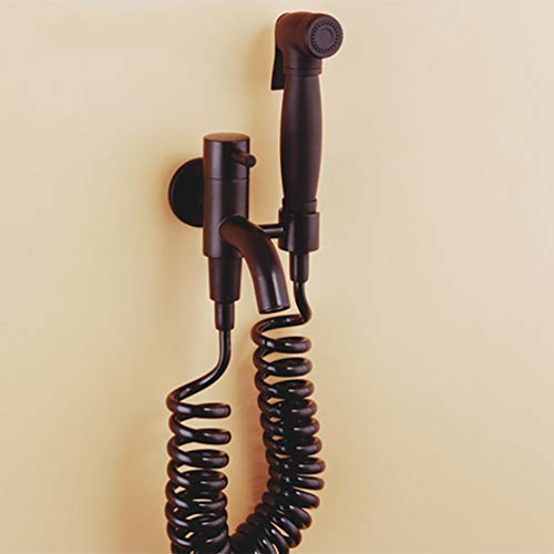 Douchette de WC noire en laiton avec robinet d'arrêt et flexible de 1.5m au style rétro pour toilette