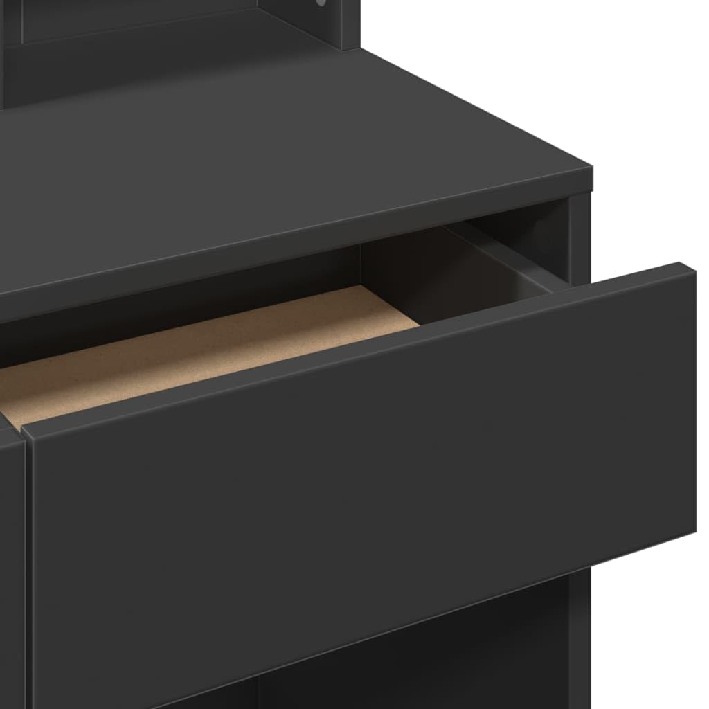 Toeletta Trucco con Specchio Nero 80x41x144,5 cm in Legno Multistrato, 2 Cassetti 3 Scomparti, Mobiletto Organizzatore Salvaspazio per Camera da Letto e Spogliatoio