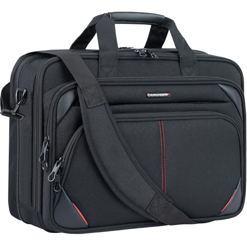KROSER Laptop Bag 17.3 Inch Premium Laptop Briefcase, Expandable Water Repellent Laptop Shoulder Messenger Bag Durable Computer Case for Business/Travel/Men/Women (Black/Red)
